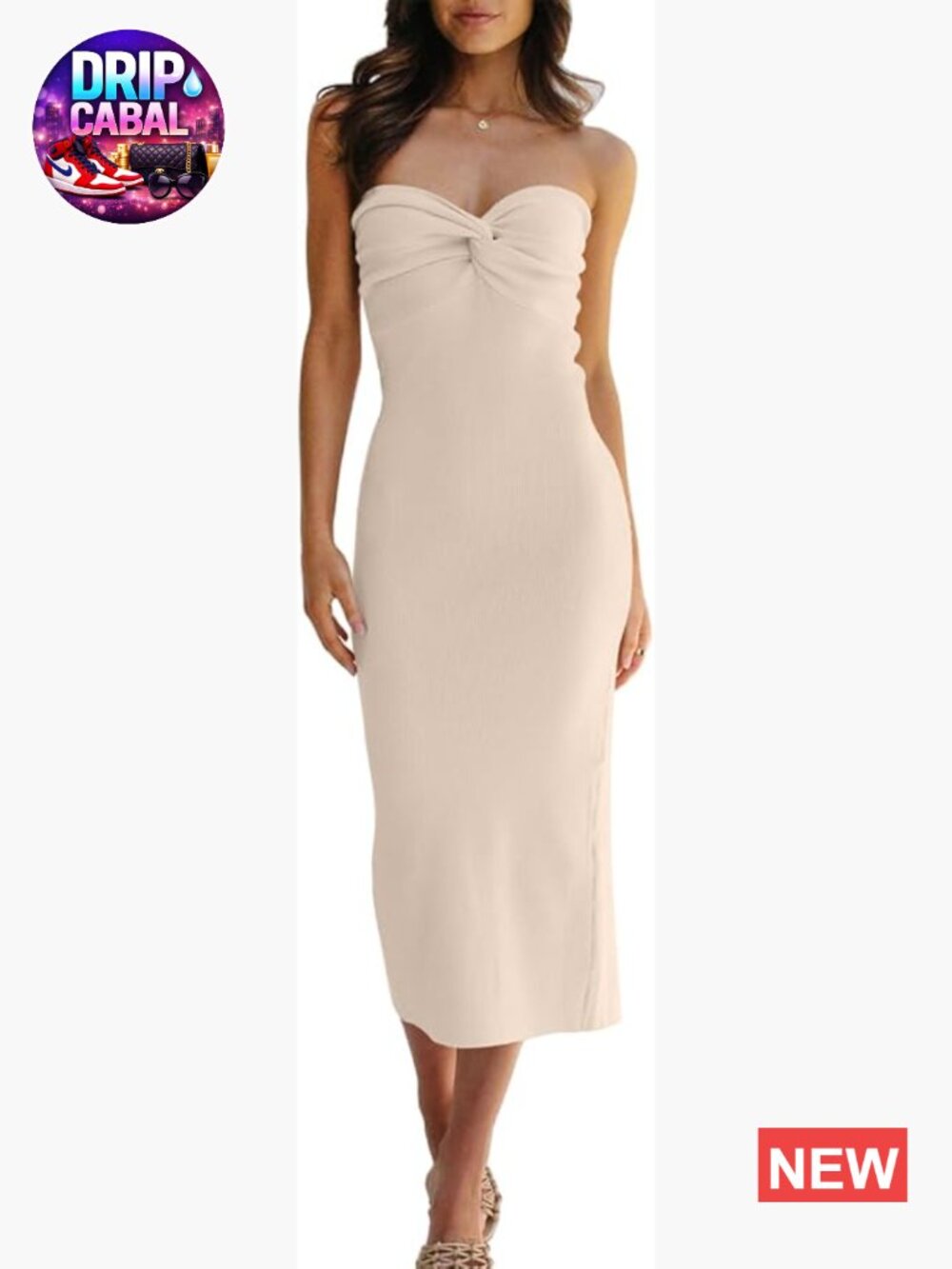 Twisted Front Bodycon Knit Dress with Back Slit